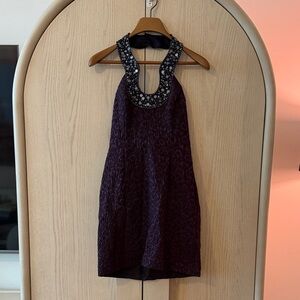 Laundry By Shelli Segal Navy Embellished Halter Mini Dress